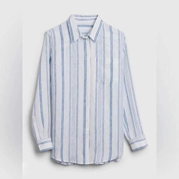 Gap | Oversized Boyfriend Linen Shirt | Gray Stripe | M - Picture 3 of 8